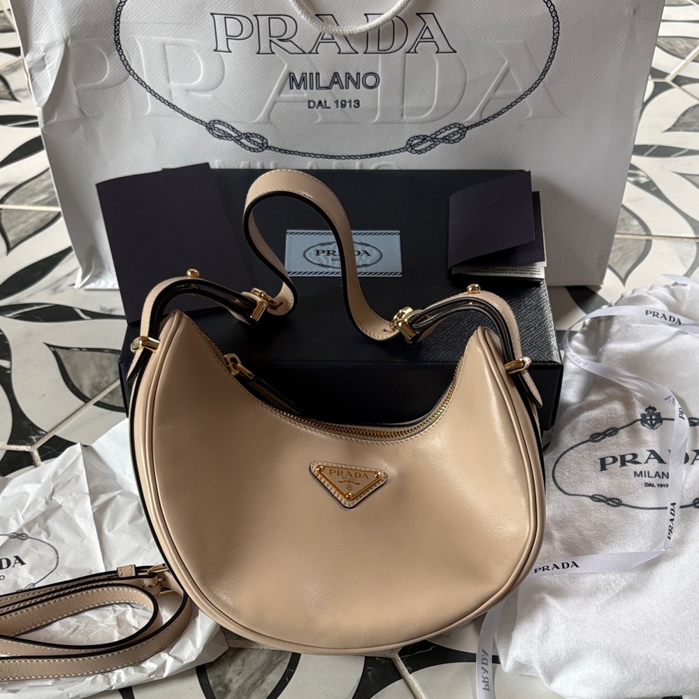 Prada Arqué Sand small leather shoulder bag